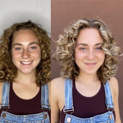 Color and curly cut before and after