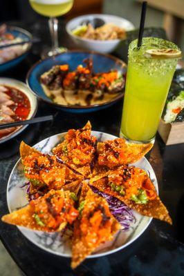 Seafood Nachos: Spicy Tuna, Salmon, Smashed Avocado, Wonton Chip