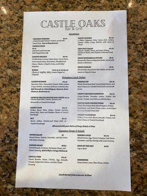 Lunch menu