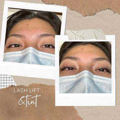 Before and after lash lift and tint