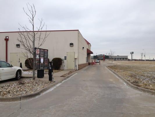 Drive-thru. The first restaurant drive-thru was at the Maid-Rite in Springfield, Illinois. It's on the NRHP.