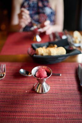 Lemon cherry sorbet "palate cleanser"