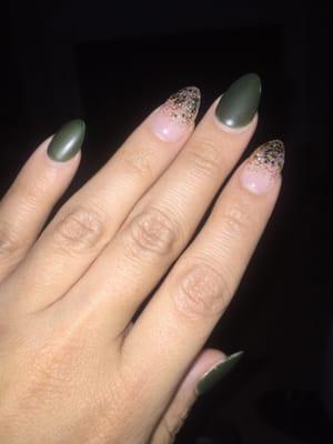 Matte green with gold glitter