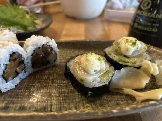 Mushroom truffle roll + scallop roll