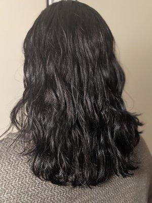 My hair cut after I washed and air dried it with no product. Feels so healthy and is soft and shiny!