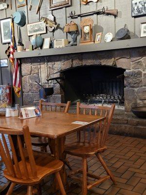 Fireplace in dining area