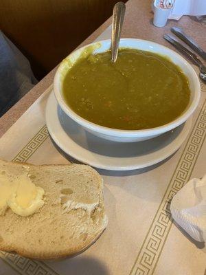 Bowl of split pea soup.