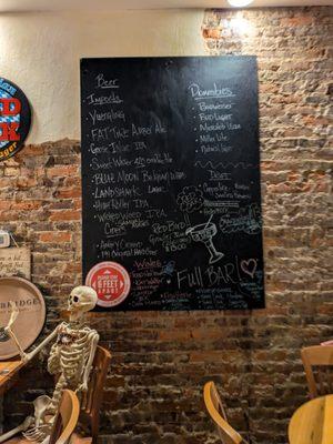 Beer and drinks board at Depot Southern Bistro, Roxboro