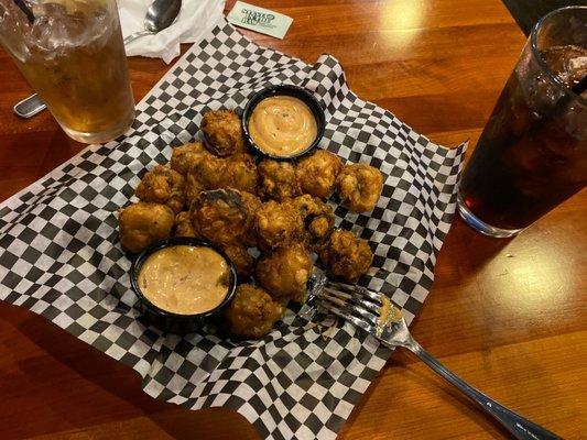 Mushroom appetizer with spicy dipping sauce the tempura batter was fantastic had a great flavor to them