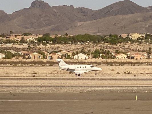 Jet landing. Seen from a window seat.