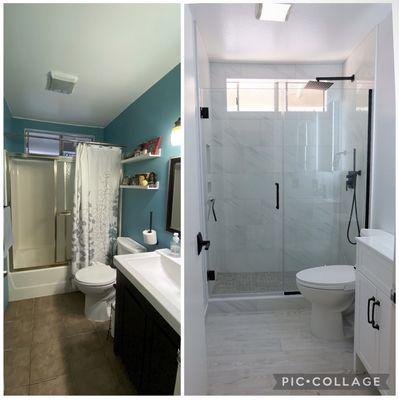 Before and after of guest bathroom