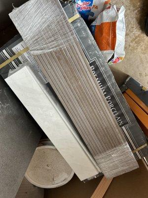 What they call "bullnose" which is 12x24 tile cut in strips with an unfinished edge.