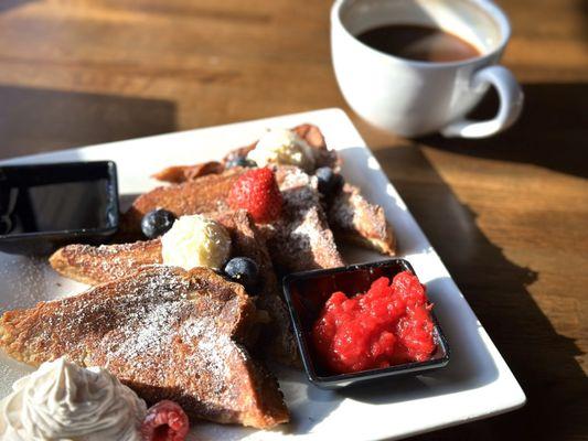 Enjoyed the French toast with a cup of their Colombian drip coffee. Food was so flavorful and decadent.