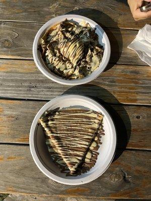 Chocolate Massacre (top) and Churro Crêpe (bottom)