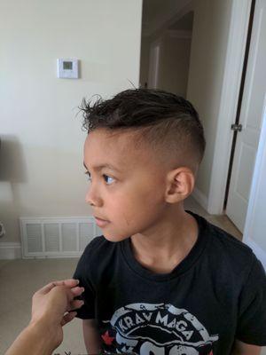 My son at 7 years old with a new haircut I asked Jimmy to do.