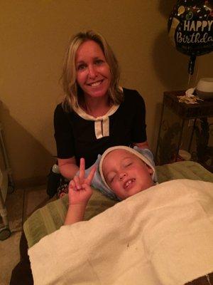 Spa day for this young man - a mini facial and mini massage session with Connie our LMT and Esthetician.