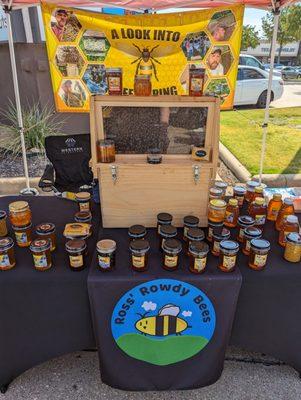 Ross's Rowdy Bees (the bees are in the box!) Featuring flavored honey, bee pollen, beeswax and more!