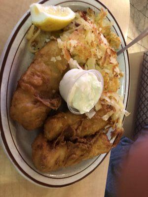 Fish Fish and chips dinner with hashbrowns substitution