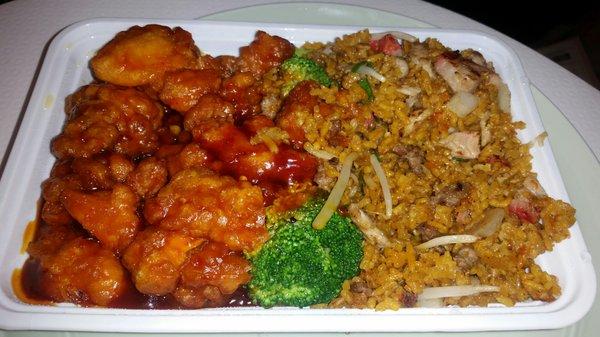 General tso's chicken dinner with special fried rice