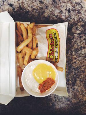 French Fries, Gravy, Honey Mustard Sauce, & Hot Seasoned Salt