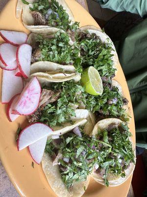 Carne asada and carnita tacos