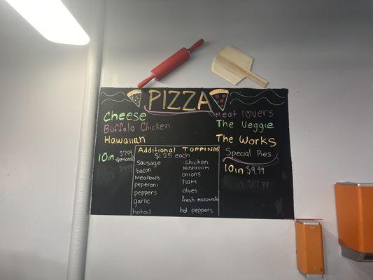 Pizza menu