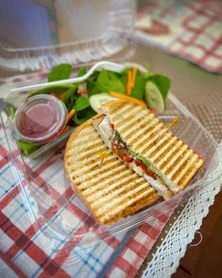 Pesto chicken sandwich with salad - lovely!