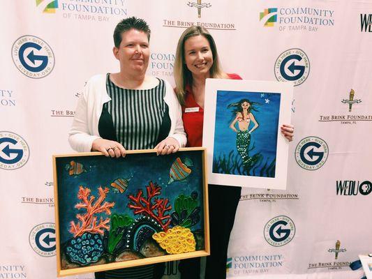 Artist at PARC (left) showcasing her artwork on TV!