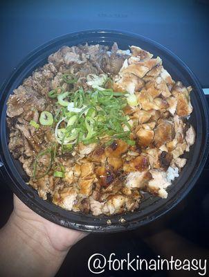 1/2 chicken and 1/2 beef bowl