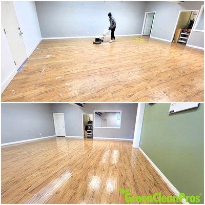 Wood floor refinishing, commercial cleaning. Office cleaning. Floor polish.