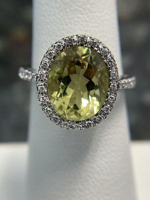 18K Favero Italy Lemon Quartz and Diamond Ring SZ 6