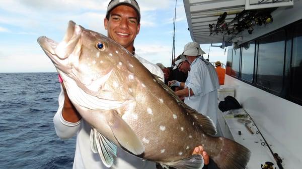 Beautiful snowy grouper caught aboard our long range 63 hour deep drop pelagic trip at Hubbard's Marina  http://HubbardsMarina.com