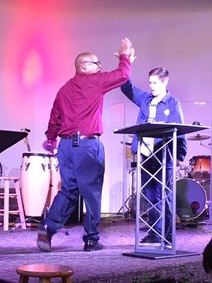 Pastor often gives a visual demonstration during his sermon.