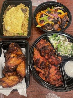 Suya Bowl, Chicken Peri-Peri, Wings, lamb bowl.