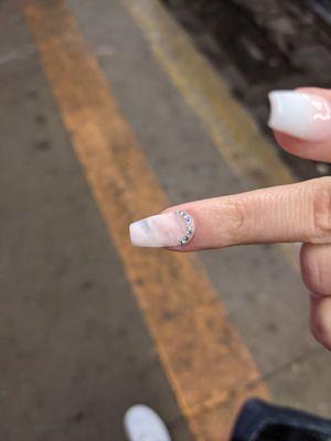 Right hand, ring finger with marble and some more cute teeny tiny rhinestones. No flash.