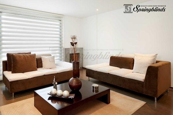 White & Brown Elegant Living Room - Zebra Premium Room Darkening Dual Sheer Blackout Roller Shades