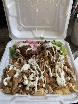 Chicken Shawarma Platter with fries and falafel