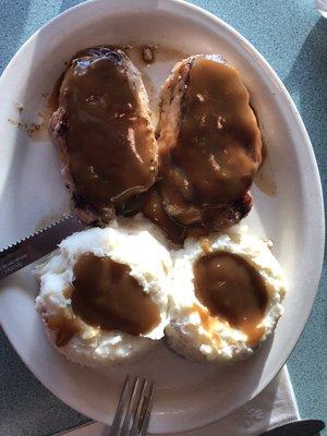 Pork chop dinner with double mashed potatoes