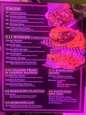 Food truck menu