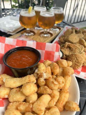 Fried cheese curds and Fried buttermilk pickles