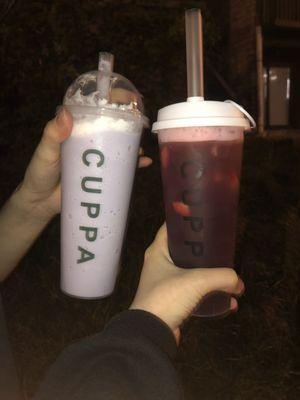 24 oz Purple Taro Milkshake + 24 oz Pomegranate Berry Four Season Cha