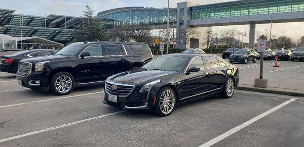 Our 6 passenger GMC Yukon XL & 3 passenger Cadillac CT6 picking up clients from T.F. Green Airport.