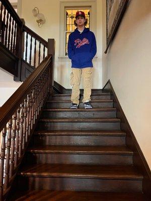 My son on the stairwell