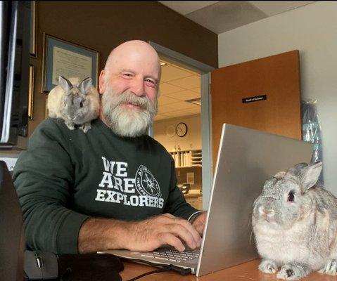 Doc, Gorby, and Coconut in the office one recent weekend.