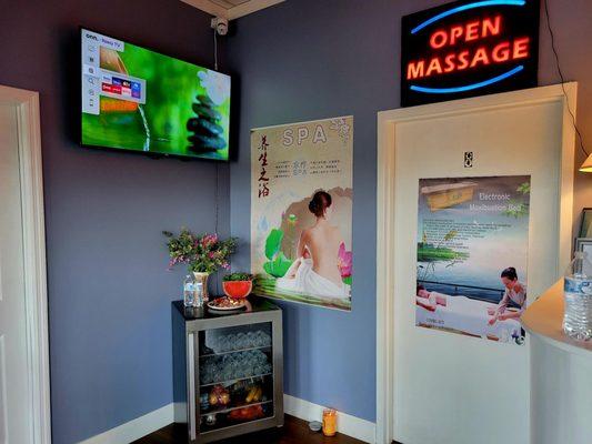 Water and chocolates after your massage.