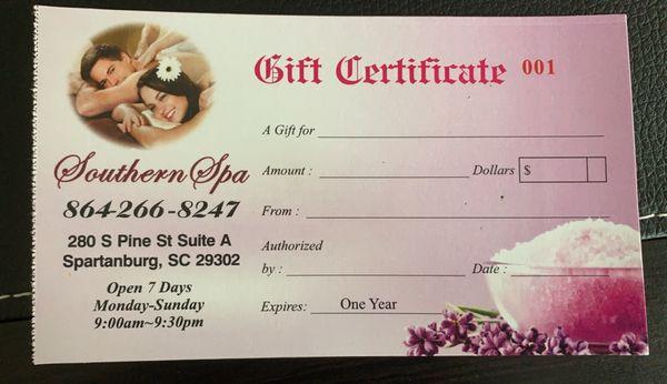 Surprise Someone Special with a Southern Spa Gift Certificate!