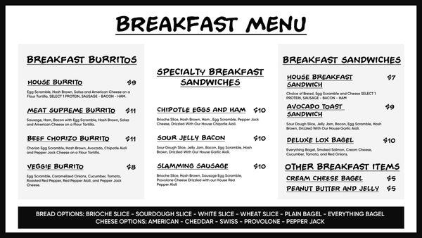 Updated Breakfast menu