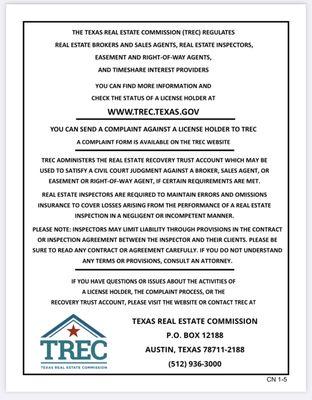 TREC-Texas Consumer Protection Notice