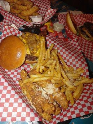 All star with fried pickles and garlic fries