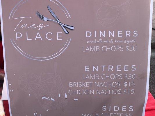 Tae's Place food truck, red tent menu!!!